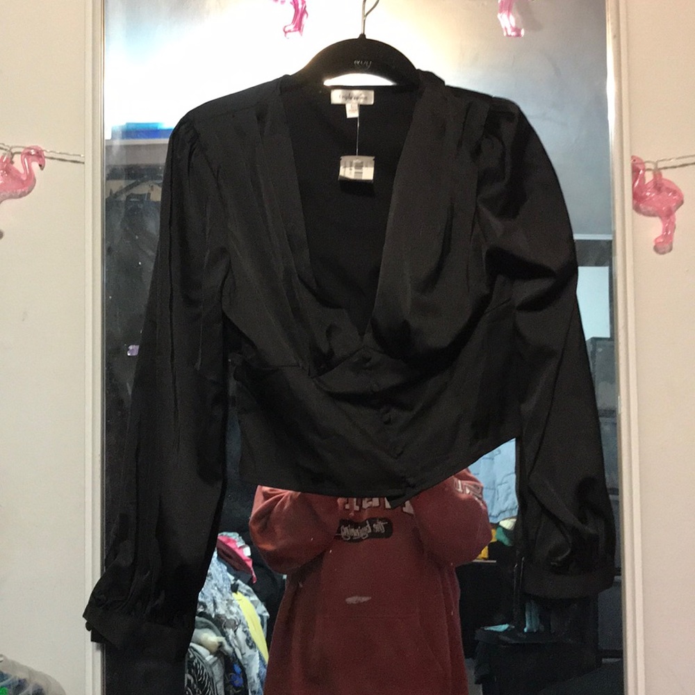 Never worn black silky corset button up blouse
